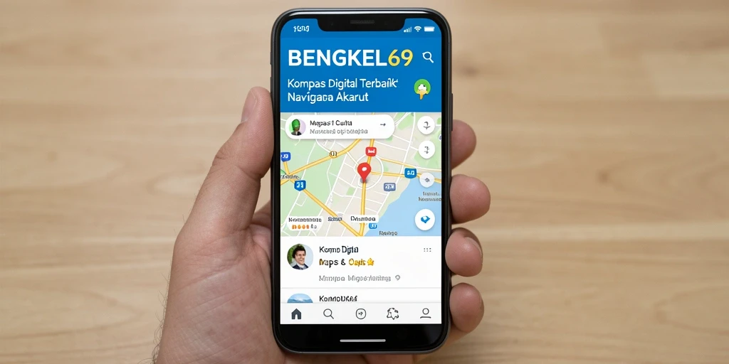 Antarmuka aplikasi BENGKEL69 yang menampilkan fungsi Kompas Digital.