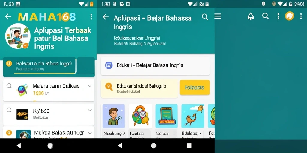 Tampilan antarmuka aplikasi MAHA168 untuk belajar Bahasa Inggris.
