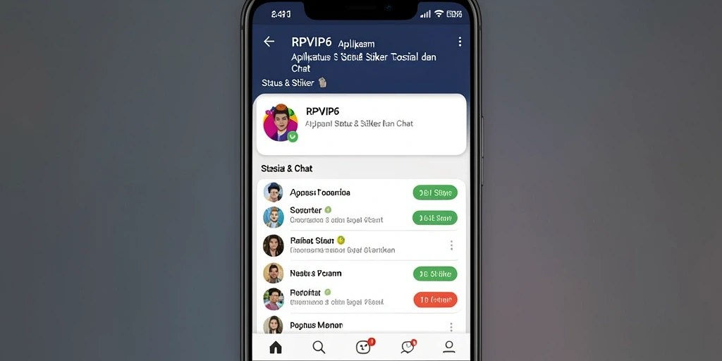 Antarmuka RPVIP6 dengan stiker dan status yang menarik.